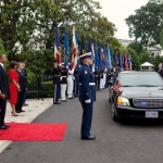 President and First Lady Obama greet Mexican President Calderon and First Lady Zavala