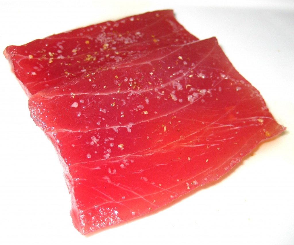 Tonno ahi tuna with ginger oil, coriander seed & lemon salt
