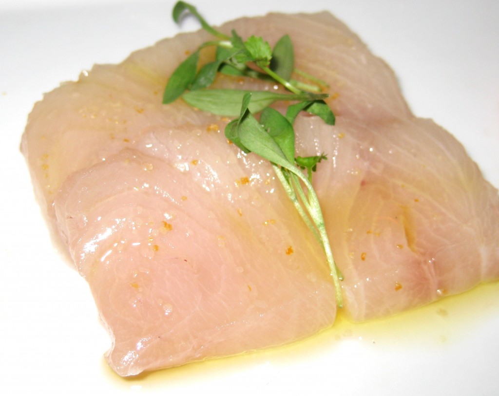 Ricciola yellowtail with star anise oil & orange sea salt