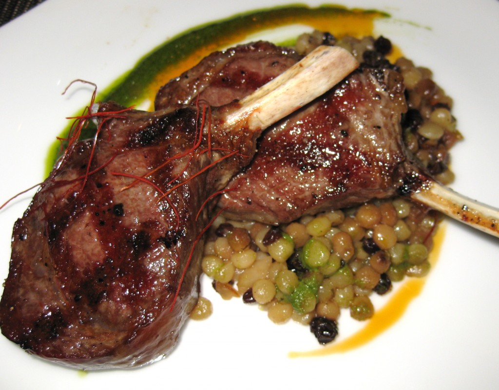 Abbacchio Allo Scottadito lamb chops with Sardinian fregola, pimenton & mint pesto