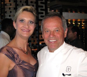 Chef Wolfgang Puck with Sopheie Gayot at the opening of WP24 at The Ritz Carlton Downtown Los Angeles