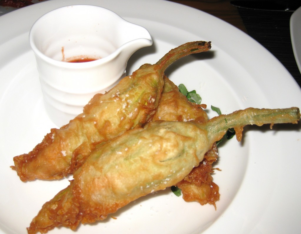 Fiori di Zucca squash blossoms, rocotta & tomato-mint condimento