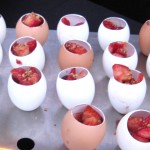 Strawberry Charlotte served in an egg shell from chef Olivier Rousselle
