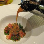 Crab gazpacho with traditional chilled Spanish soup with jumbo lump crab meat