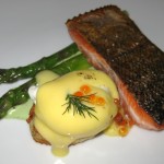 Columbia River king salmon with asparagus and a poached egg