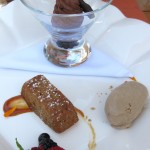 Duet of chocolate mousse & yogurt and oatmeal cake with berries