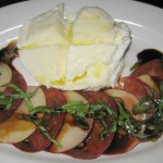 Heirloom tomato & fresh peach with Cube imported buffalo mozzarella, aged balsamic parco dei buoi olive oil and basil