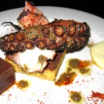 Grilled octopus with oregano, grilled hazelnut polenta, pineapple aioli and piment d'espelette gelée