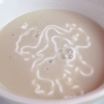 Chilled sweet corn soup with crème fraiche