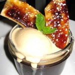 Hot chocolate pudding with dulce de leche and caramelized banana