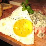 Smoked salmon terrine, fried egg and sauce gribiche