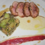 Carmelized duck breast with crushed cauliflower, Medjool dates and olives with a cumin emulsion