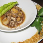 Halibut with black truffles and romaine