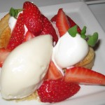 Stawberry shortcake with market berries and almond sorbet
