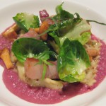 Hollywood Farm's chicken stuffed agnolotti pasta with braised red cabbage, creole mustard and house cured bacon