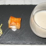 Jerusalem artichoke soup amuse-bouche with calf liver