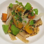 Handmade fettucini farchezzi with local chestnuts, Jim Core's acorn squash and citrus brown butter