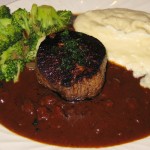 Blackened beef with debris sauce