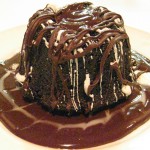 Chocolate bundt cake filled with warm chocolate ganache