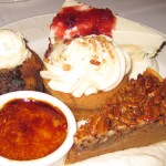 Crème brûlée; bread pudding; white chocolate cheesecake; pumpkin cupcake; and sweet potato pecan pie
