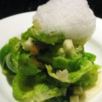 Brussels sprouts, lemon purée, apricots, grapes, lemon air