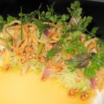 Green papaya with pickled roots, crispy taro, tree nuts, nuoc cham