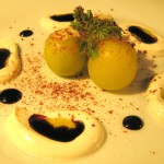 Baby Japanese peaches, burrata, hazelnuts, arugula