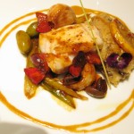 Monkfish marinated with lemon and olives, served with mashed potatoes
