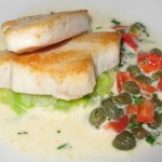 Seared albacore with leeks, capers and lemon