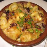 Baked torchio with radicchio, wild mushrooms, asparagus and taleggio