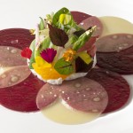 Beet Comte cheese carpaccio by chef Christophe Bellanca of Aureole NY