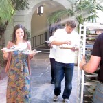 Chef Ben Ford from Ford's Filling Station with his wife Emily, bringing the dishes to the judges