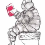 Chefs who hope to earn a Michelin star would do well to keep their restrooms clean (drawing by Jean-Pierre Desclozeaux, as published in the book "Rouge de Honte")