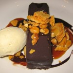 "Snickers" bar with salted peanut caramel and vanilla ice cream