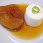 Crème fraîche panna cotta with candied apples, graham cracker and cinnamon ice cream