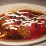 Piquillo stuffed with pork, crème fraîche and feta