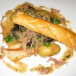 Escargot à la perigourdine with croustade, prosciutto and white wine sauce