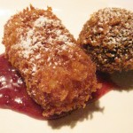 Fritto misto: chocolate arancini with marshmallow center, crispy fried cream and amarena cherry aioli