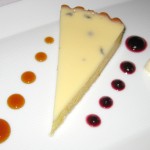 Meyer lemon tart with blueberry sorbet, candied macadamias and white chocolate ice cream