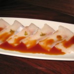 Kanpachi usuzukuri: thinly sliced amberjack with yuzu pepper