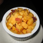 Arroz con leche: bomba rice pudding, candied shell and farmers' market peaches