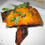 Black cod: miso anticucho and crispy sweet potato