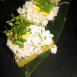 Chicken sushi: celery, cilantro and huancaina sauce