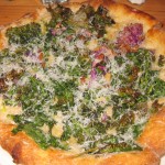 Bloomsdale spinach pizza: crispy purple kale, young pecorino, cracked black peppercorn and organic extra virgin olive oil