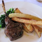 Lamb chop: French fries and asparagus