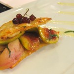 Winning dessert: Napoleon roasted white peaches and yellow figs with micro thyme, oregano, and mint with a lemon lime crème anglaise