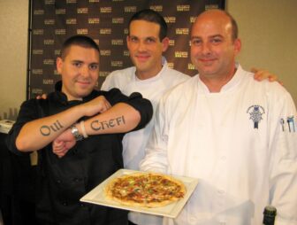 Team 3 - Ryan Maguire presenting his tarte with Matthieu Chamussy & Alexandre Derenne