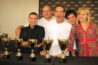 The winning team: pastry chef Matthieu Chamussy, student chef Ryan Maguire, sous chef Alexandre Derenne, sommelier Mark Sadr and mixologist Tricia Alley