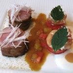 Agneau de l'Aveyron with shaved coconut, curry, grilled peanuts and lime juice