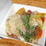 Branzino lemon ceviche: red onion, tomato, fennel and dill